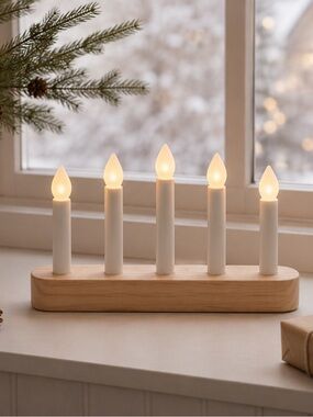 IKEA Wooden LED Candle Bridge in White and Natural Wood